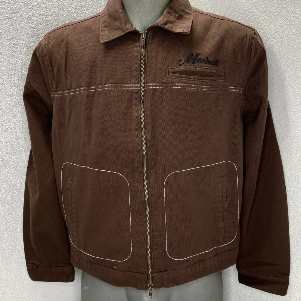 NEW MECHALI Men’s Contrast Stitch Worker Jacket Coffee Brown